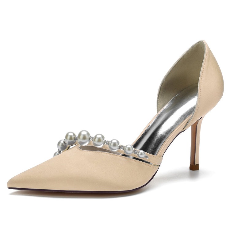 Women's Pointed Toe Rhinestone Elegant Wedding Party Shoes with Pearls