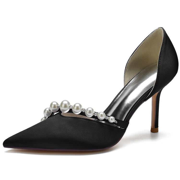 Women's Pointed Toe Rhinestone Elegant Wedding Party Shoes with Pearls
