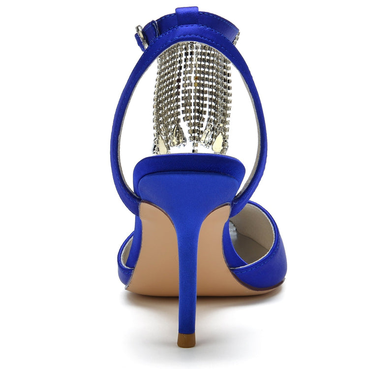 Pointed Toe High Heel Ankle Strap Party Pumps with Rhinestone Fringe