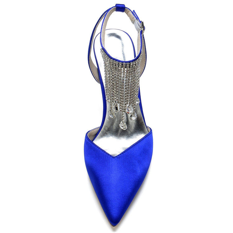 Pointed Toe High Heel Ankle Strap Party Pumps with Rhinestone Fringe