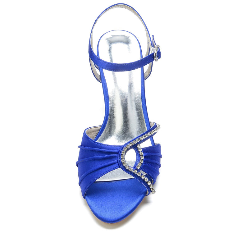 Women's Ruched Peep Toe Kitten Heel Buckle Party Shoes with Rhinestone