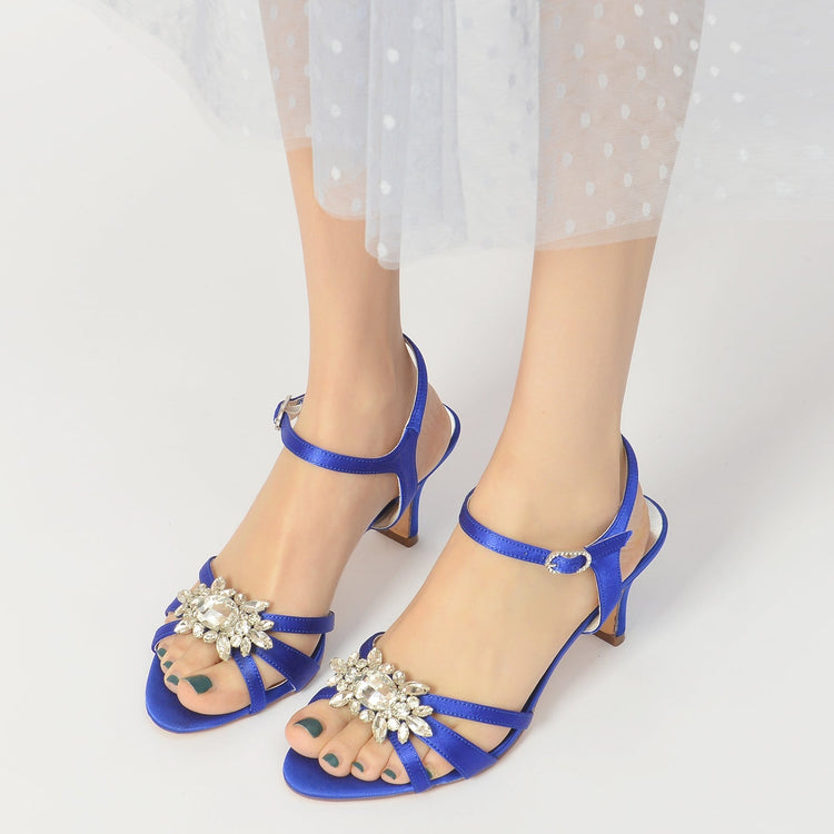 Women's Opened Toe Mid Heel Wedding Party Shoes with Rhinestones