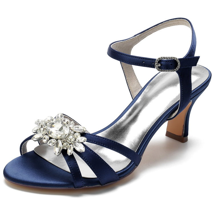 Women's Opened Toe Mid Heel Wedding Party Shoes with Rhinestones