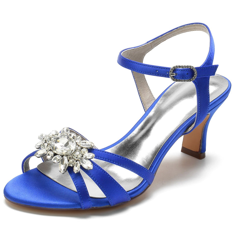 Women's Opened Toe Mid Heel Wedding Party Shoes with Rhinestones