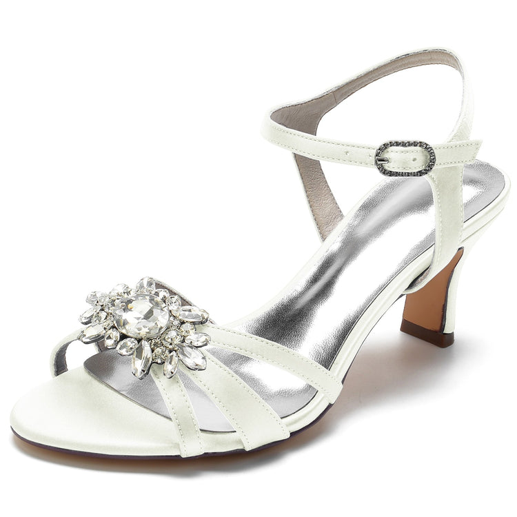 Women's Opened Toe Mid Heel Wedding Party Shoes with Rhinestones