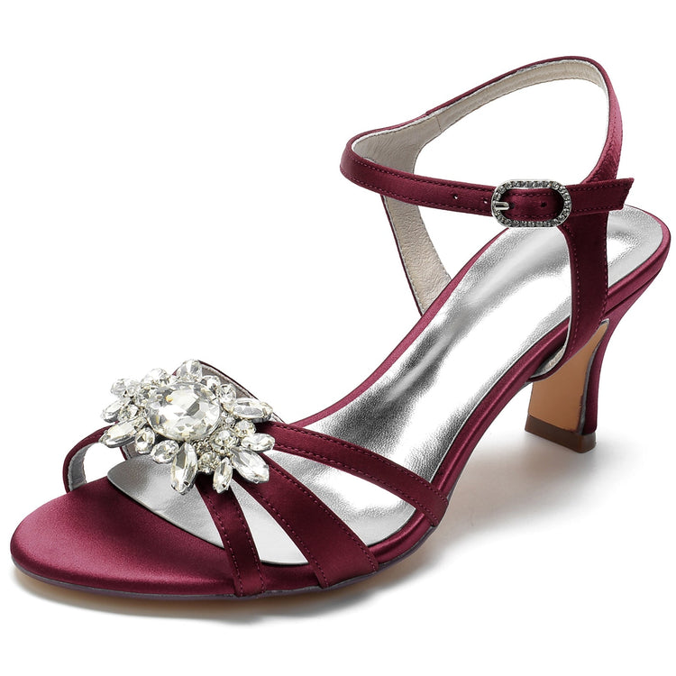 Women's Opened Toe Mid Heel Wedding Party Shoes with Rhinestones