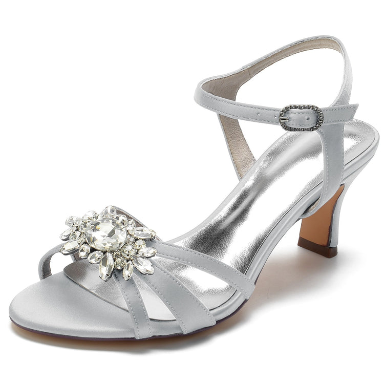 Women's Opened Toe Mid Heel Wedding Party Shoes with Rhinestones