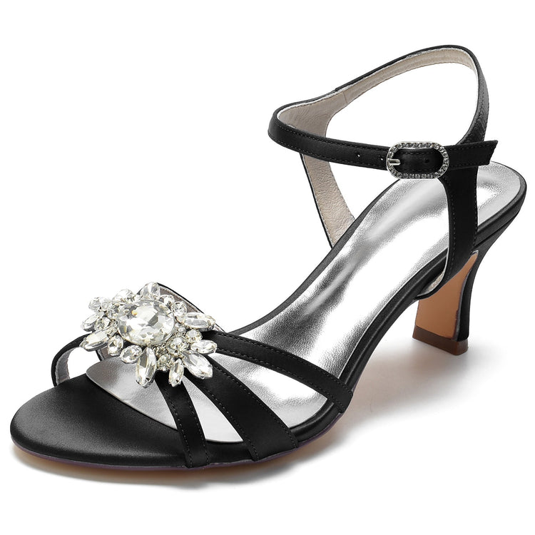 Women's Opened Toe Mid Heel Wedding Party Shoes with Rhinestones