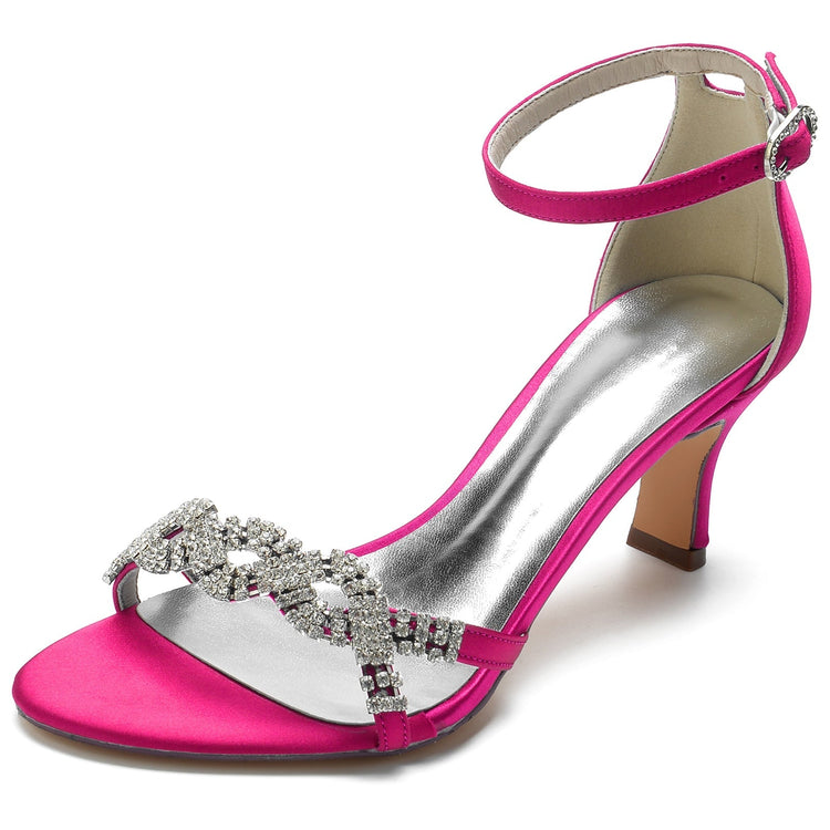 Women's Opened Toe Rhinestone Crossed Straps Buckle Wedding Party Shoes