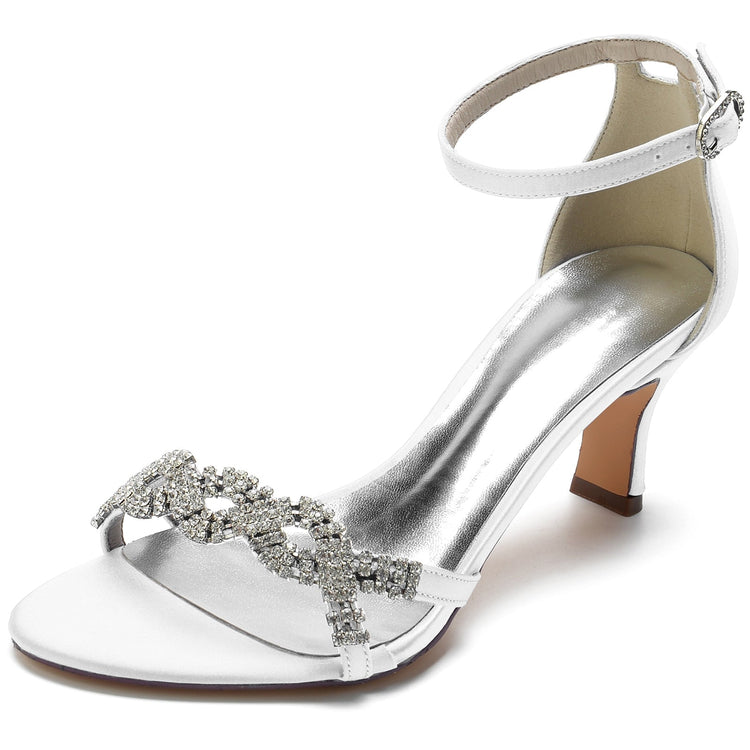 Women's Opened Toe Rhinestone Crossed Straps Buckle Wedding Party Shoes