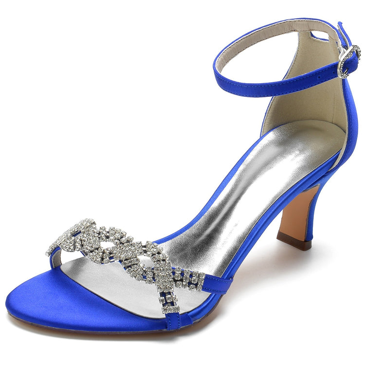 Women's Opened Toe Rhinestone Crossed Straps Buckle Wedding Party Shoes