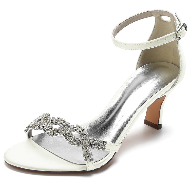 Women's Opened Toe Rhinestone Crossed Straps Buckle Wedding Party Shoes