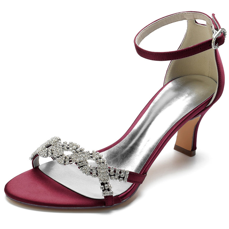 Women's Opened Toe Rhinestone Crossed Straps Buckle Wedding Party Shoes
