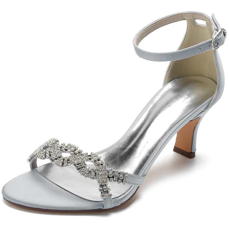 Women's Opened Toe Rhinestone Crossed Straps Buckle Wedding Party Shoes