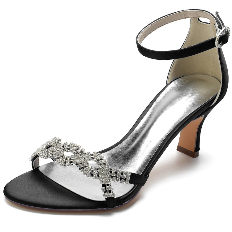 Women's Opened Toe Rhinestone Crossed Straps Buckle Wedding Party Shoes