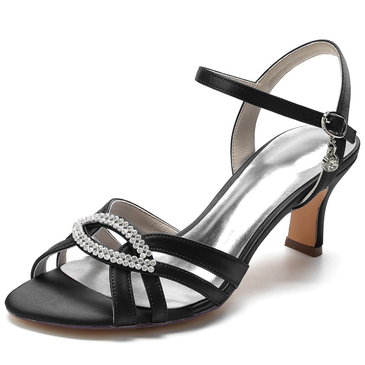 Women's Peep Toe Mid Heel Ankle Strap Elegant Party Sandals with Cutout