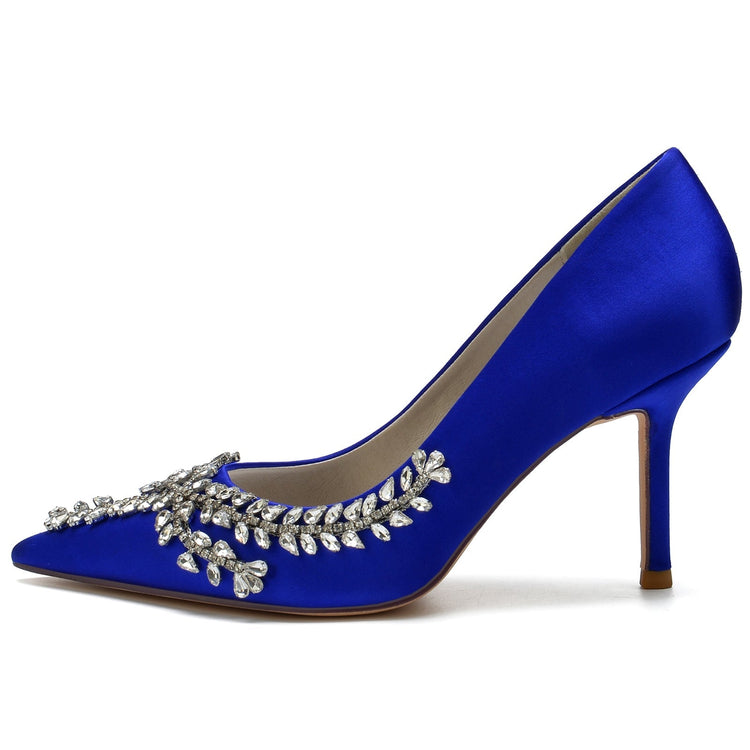 Women's Closed Toe High Heel Elegant Wedding Shoes with Leaf Rhinestones