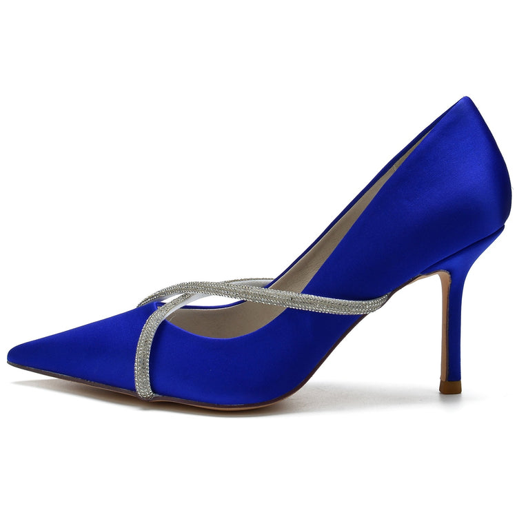 Pointed Toe Stiletto Heel Rhinestone Crisscross Straps Wedding Shoes for Women