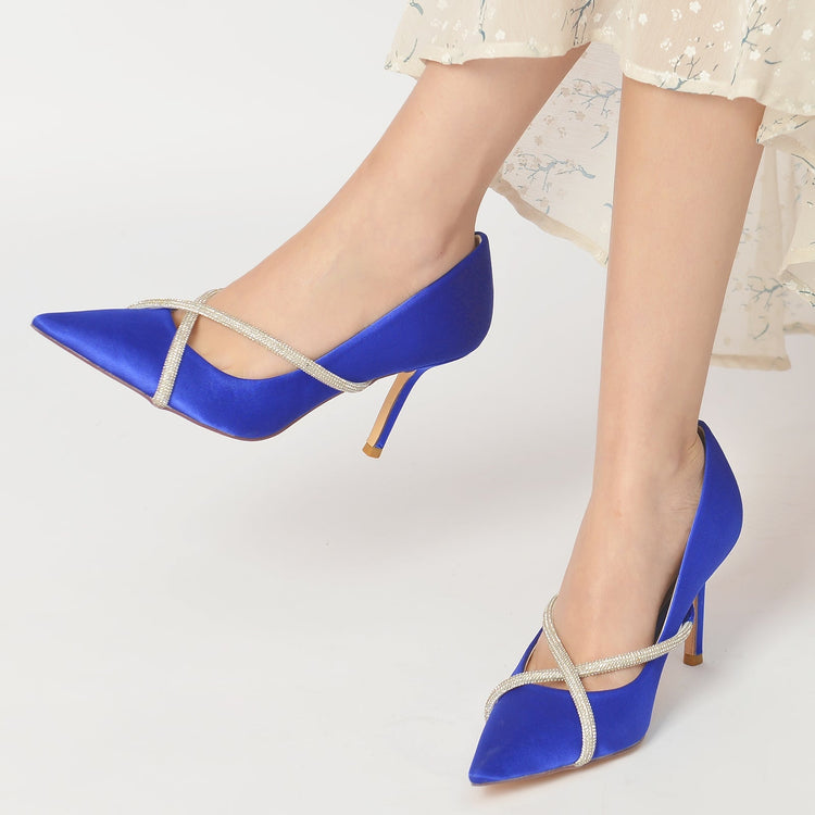 Pointed Toe Stiletto Heel Rhinestone Crisscross Straps Wedding Shoes for Women