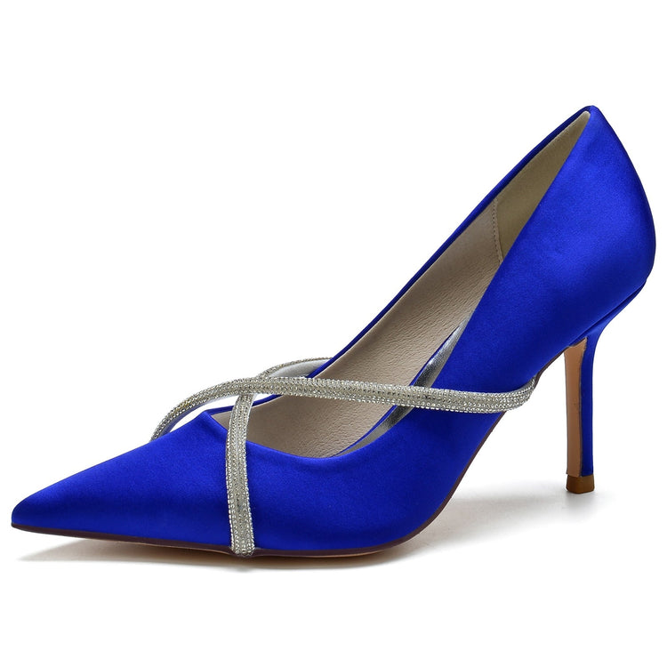 Pointed Toe Stiletto Heel Rhinestone Crisscross Straps Wedding Shoes for Women