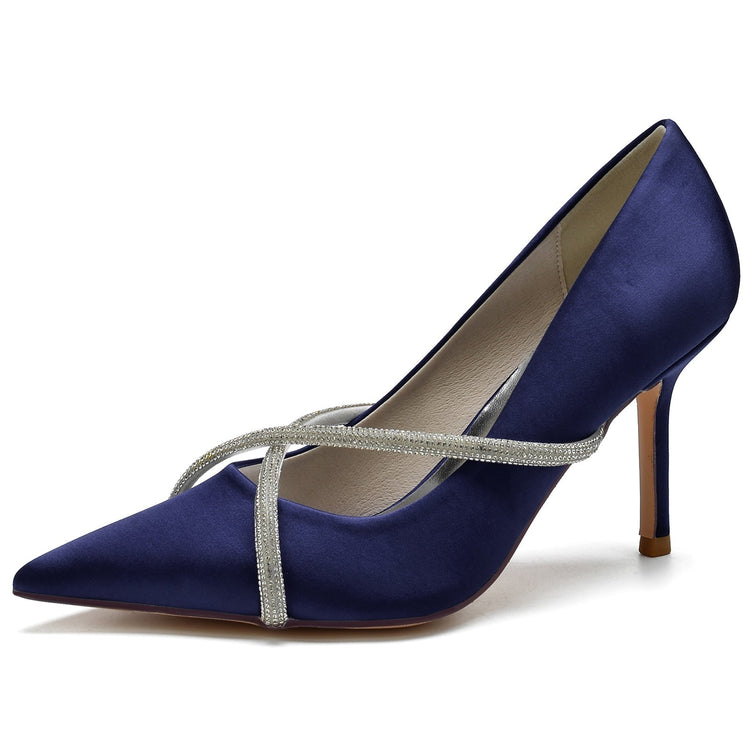 Pointed Toe Stiletto Heel Rhinestone Crisscross Straps Wedding Shoes for Women