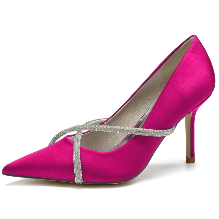 Pointed Toe Stiletto Heel Rhinestone Crisscross Straps Wedding Shoes for Women