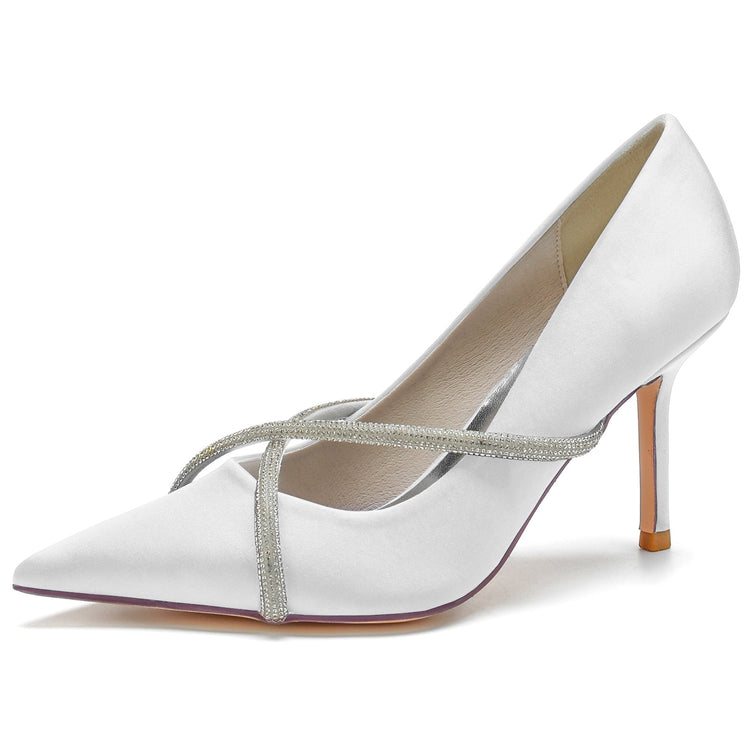 Pointed Toe Stiletto Heel Rhinestone Crisscross Straps Wedding Shoes for Women