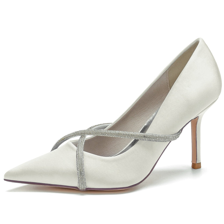 Pointed Toe Stiletto Heel Rhinestone Crisscross Straps Wedding Shoes for Women