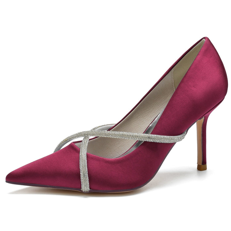 Pointed Toe Stiletto Heel Rhinestone Crisscross Straps Wedding Shoes for Women