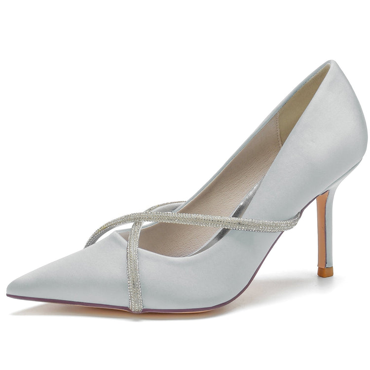 Pointed Toe Stiletto Heel Rhinestone Crisscross Straps Wedding Shoes for Women