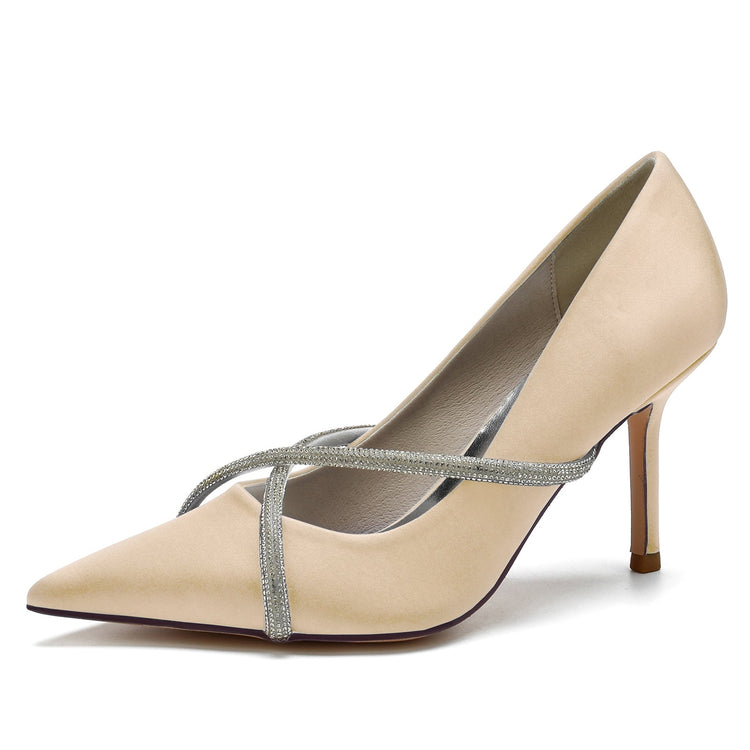 Pointed Toe Stiletto Heel Rhinestone Crisscross Straps Wedding Shoes for Women