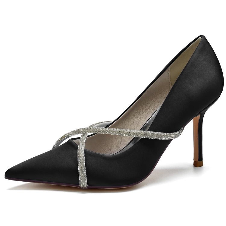 Pointed Toe Stiletto Heel Rhinestone Crisscross Straps Wedding Shoes for Women