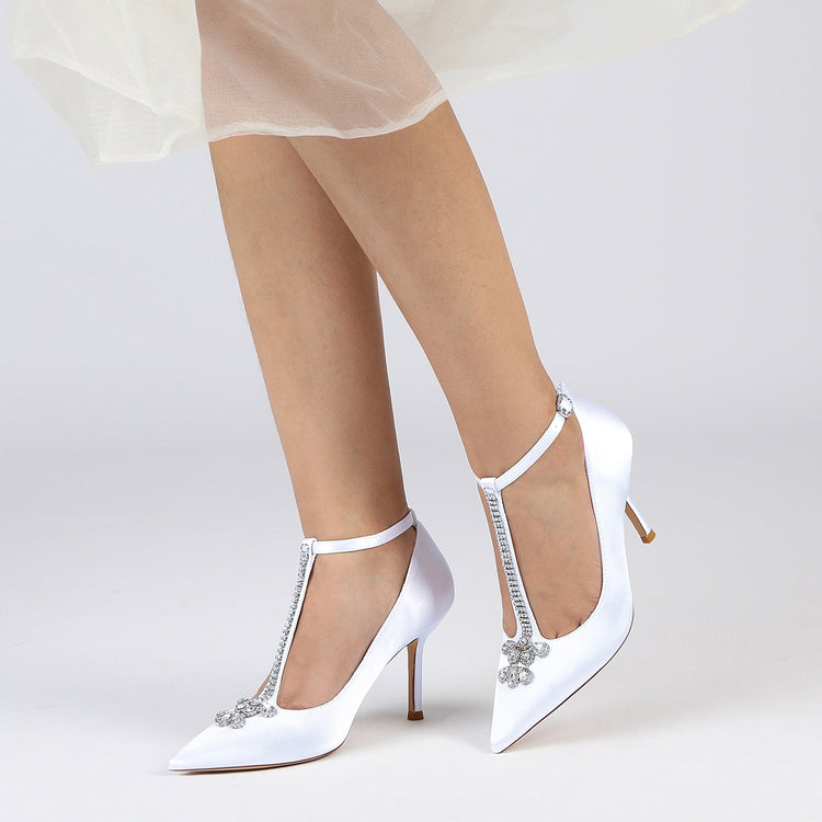 Women's Rhinestone High Heel Ankle Straps Chic Wedding Shoes