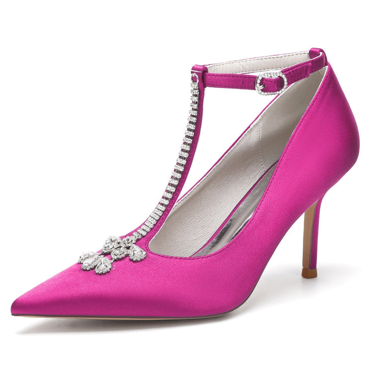Women's Rhinestone High Heel Ankle Straps Chic Wedding Shoes