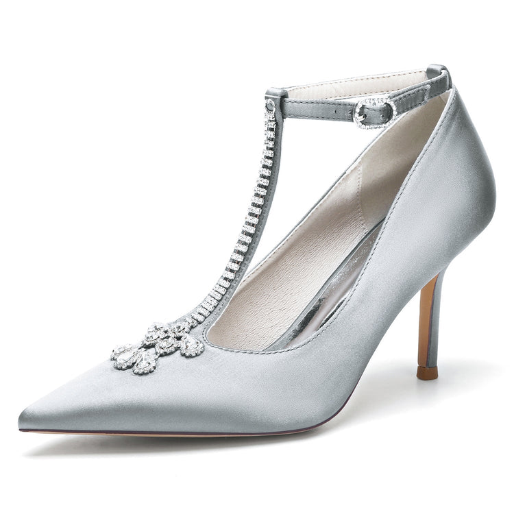 Women's Rhinestone High Heel Ankle Straps Chic Wedding Shoes