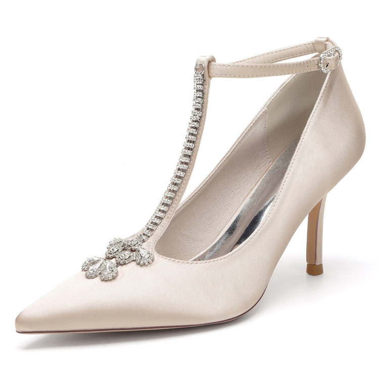 Women's Rhinestone High Heel Ankle Straps Chic Wedding Shoes