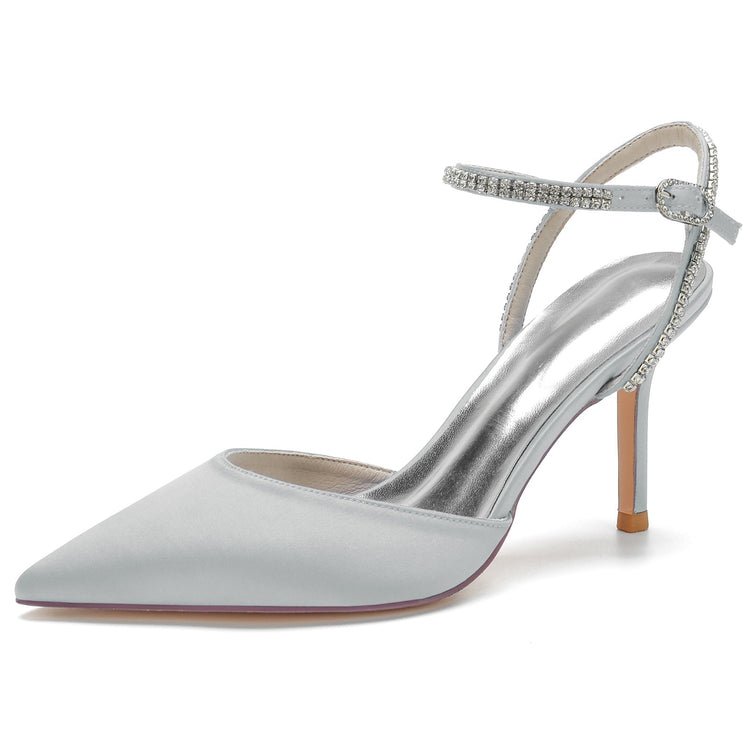 Women's Elegant Pointed Toe High Heel Rhinestone Ankle Strap Pumps