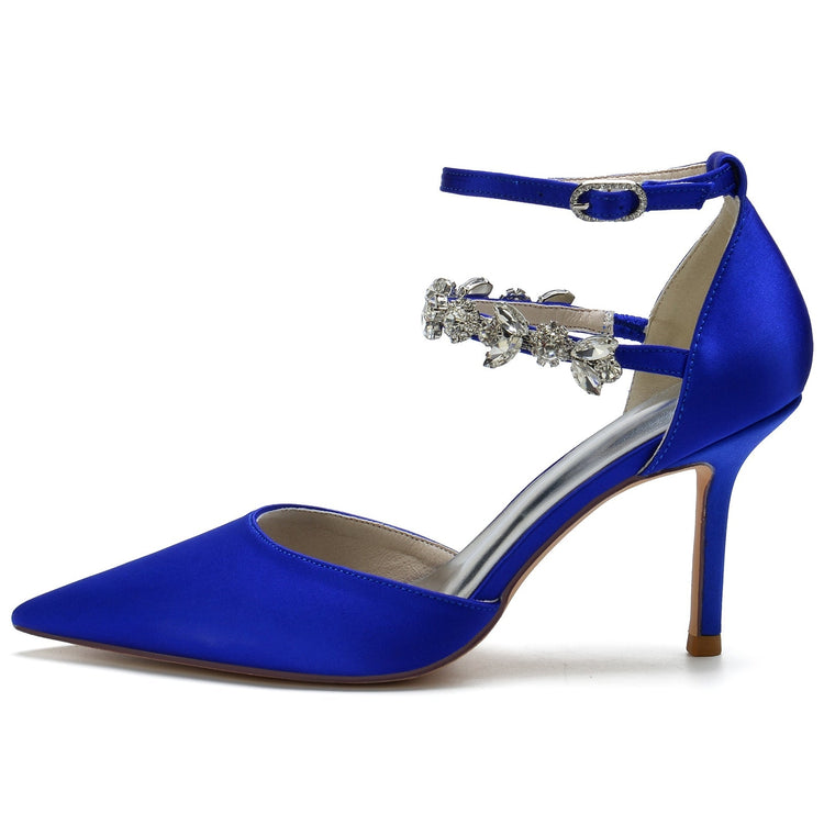 Women's Closed Toes Rhinestone Ankle Straps Wedding Shoes with Flower
