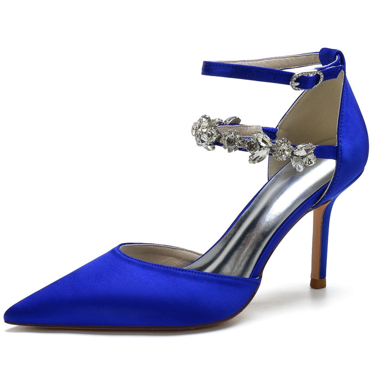 Women's Closed Toes Rhinestone Ankle Straps Wedding Shoes with Flower