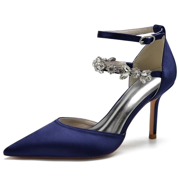 Women's Closed Toes Rhinestone Ankle Straps Wedding Shoes with Flower