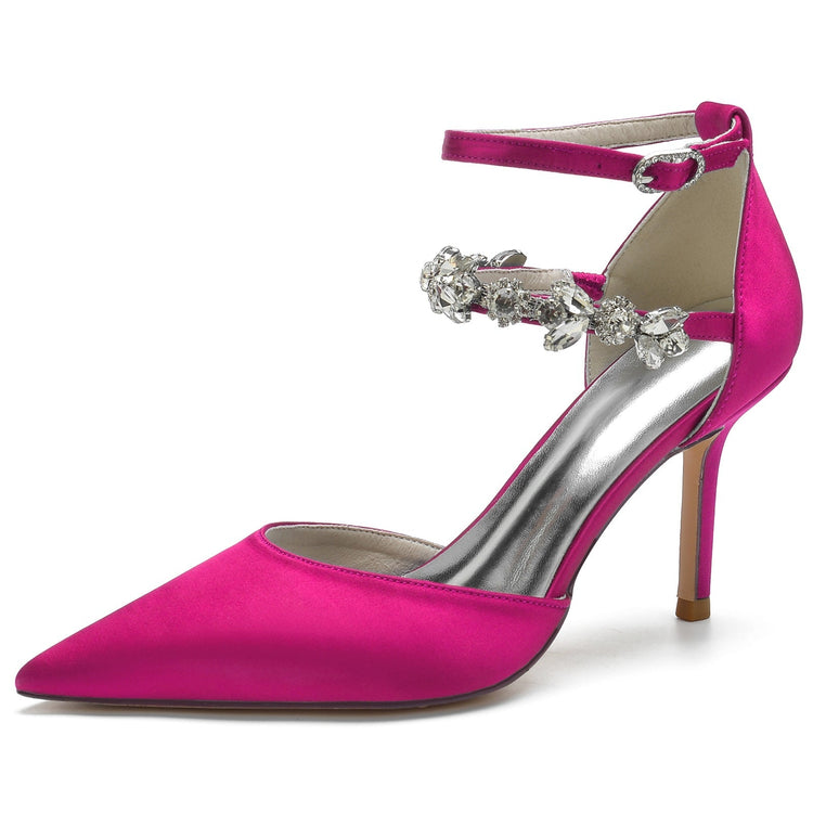 Women's Closed Toes Rhinestone Ankle Straps Wedding Shoes with Flower