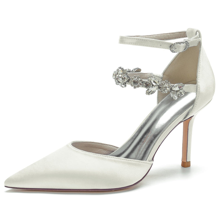 Women's Closed Toes Rhinestone Ankle Straps Wedding Shoes with Flower