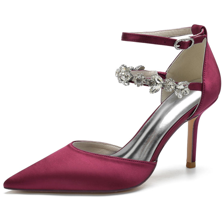 Women's Closed Toes Rhinestone Ankle Straps Wedding Shoes with Flower