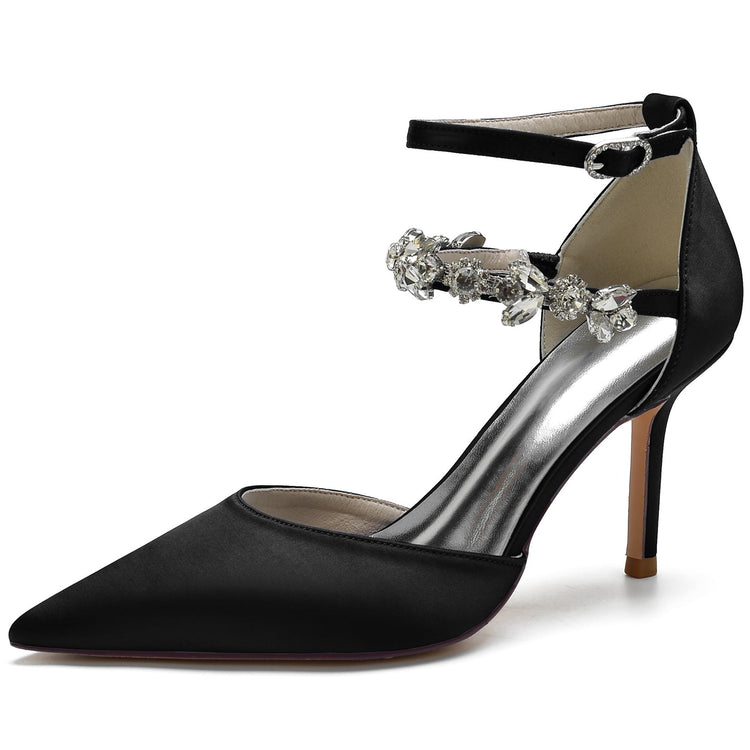 Women's Closed Toes Rhinestone Ankle Straps Wedding Shoes with Flower