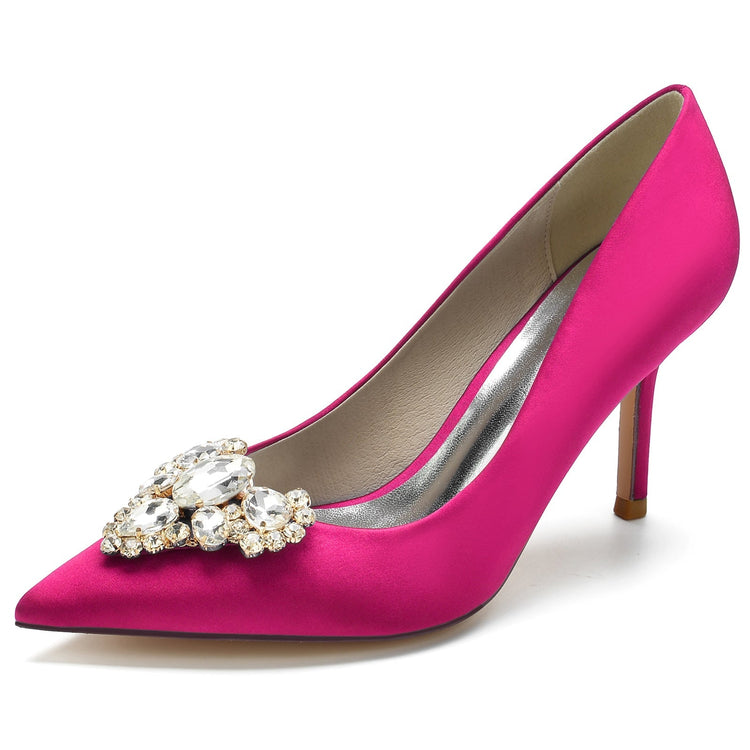 Women's Pointed Toe Stiletto Heel Heart Rhinestone Elegant Wedding Shoes