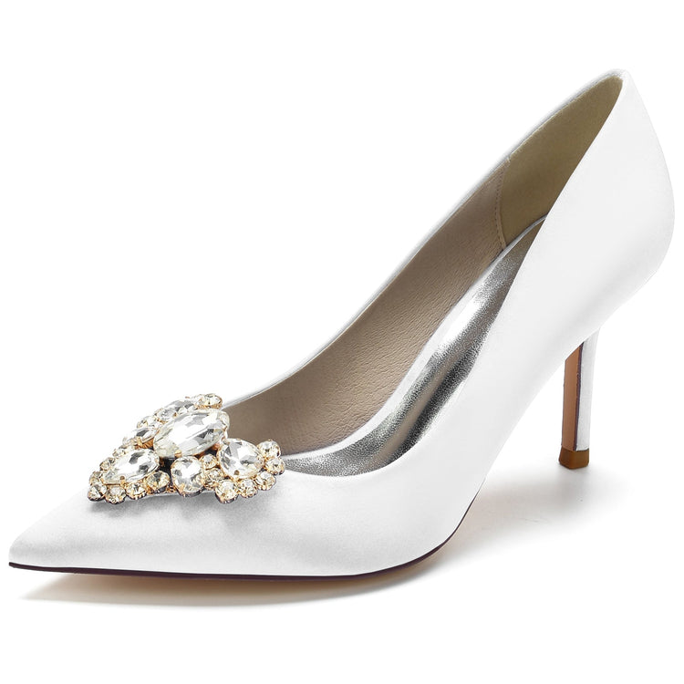 Women's Pointed Toe Stiletto Heel Heart Rhinestone Elegant Wedding Shoes