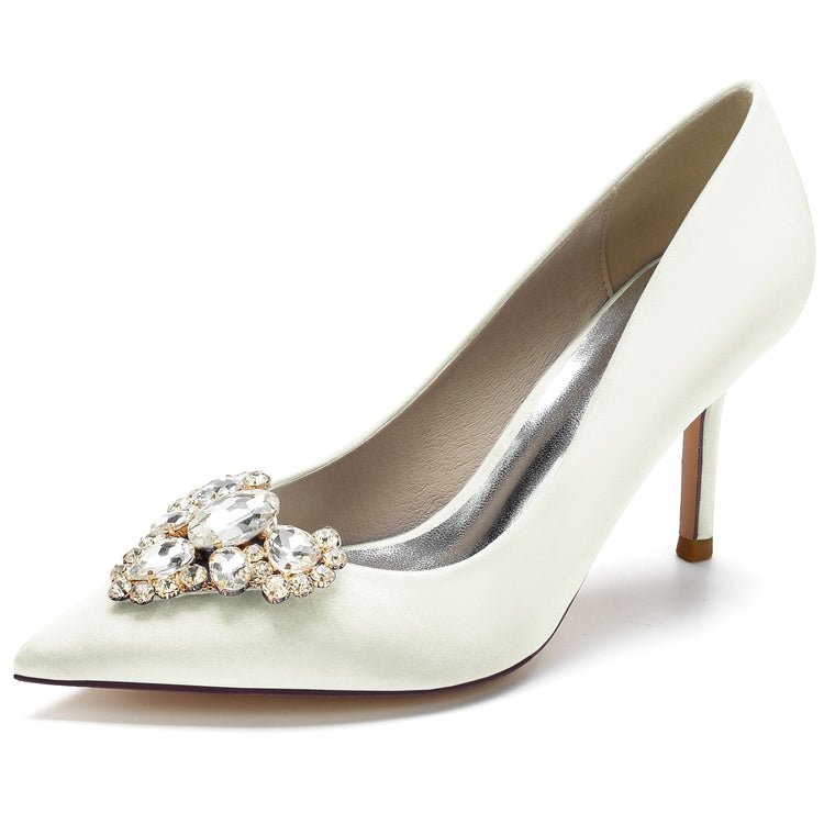 Women's Pointed Toe Stiletto Heel Heart Rhinestone Elegant Wedding Shoes