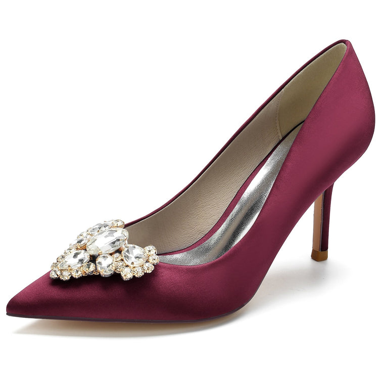 Women's Pointed Toe Stiletto Heel Heart Rhinestone Elegant Wedding Shoes