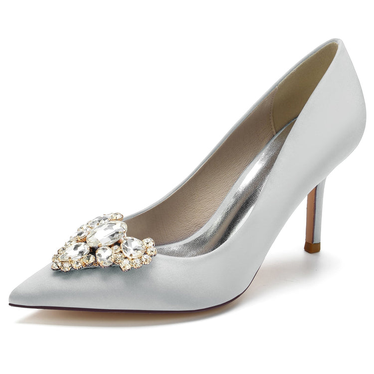 Women's Pointed Toe Stiletto Heel Heart Rhinestone Elegant Wedding Shoes