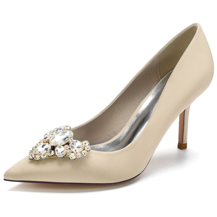 Women's Pointed Toe Stiletto Heel Heart Rhinestone Elegant Wedding Shoes